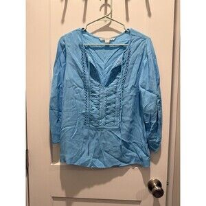 Diane Von Furstenberg Blouse Womens Size 6 Aqua Blue Puff Sleeve